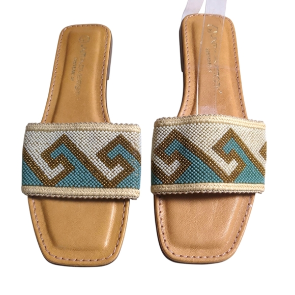 NEW Unity in Diversity Beaded Leather Slip On Sandals /Flats SZ 38 / US 7 - Picture 2 of 5